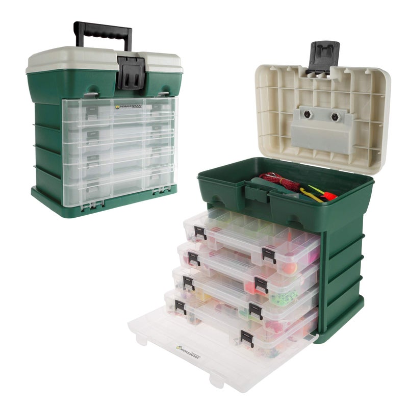 Wakeman Storage Tool Box Organizer - Utility Box with 4 Drawers and 19 Compartments for Camping Supplies and Fishing Tackle by Wakeman Outdoors (Green) - Image 1